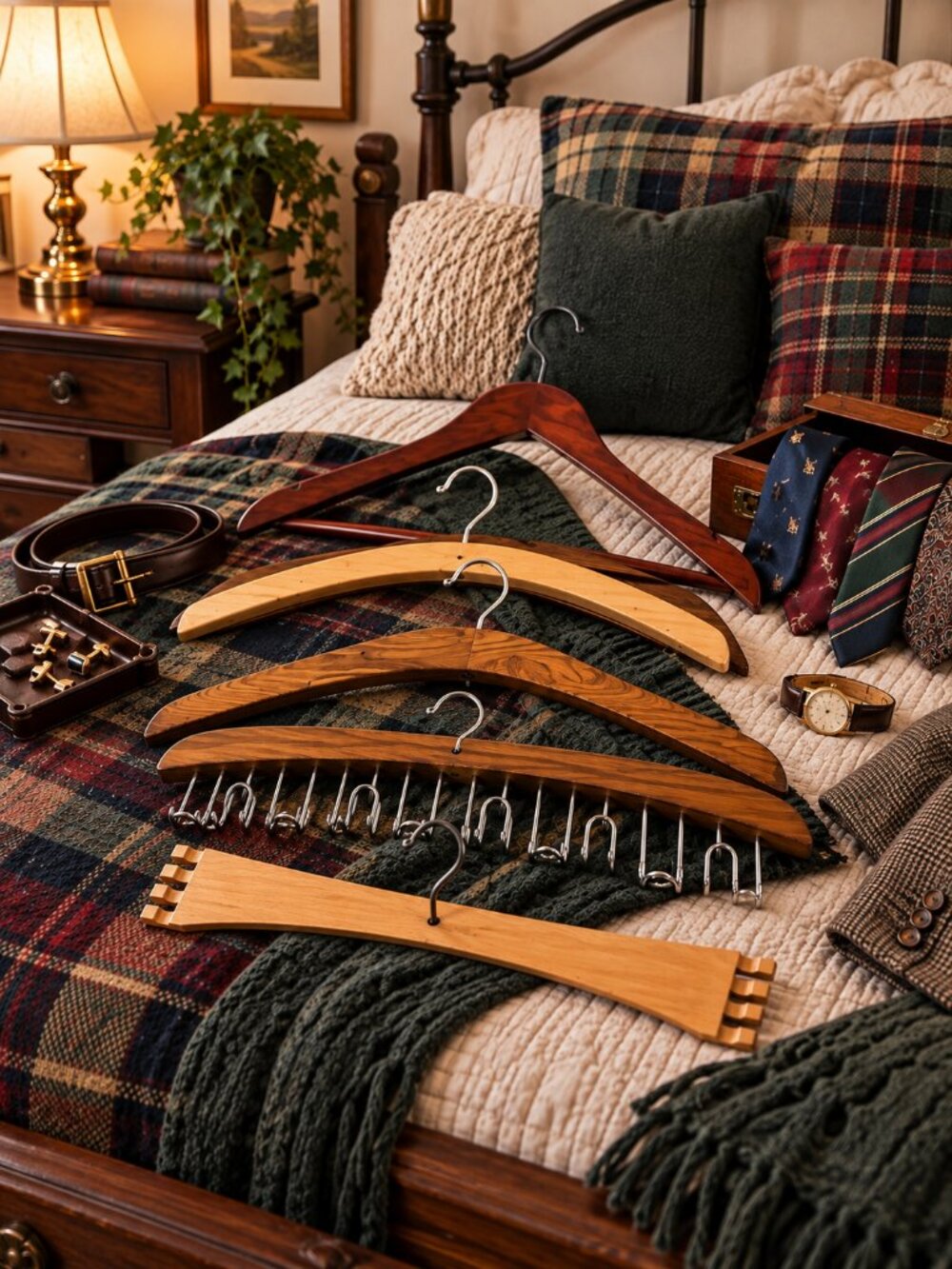 Vintage Wooden Clothes Hangers Lot of 5 – Tie Belt Scarf & Wardrobe Organizers